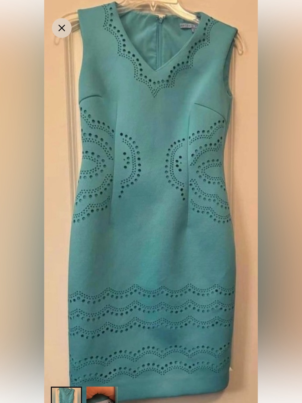 Antonio melani Sleeveless Teal Laser-Cut Sheath Dress